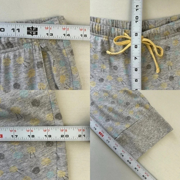 La Vie en Rose Pajama Set 3PC Sleepwear Top Shorts Capris Grey Yellow Small - Picture 13 of 16